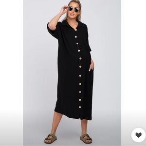 Black Oversized Button Down Maternity Midi Dress pink blush maternity worn twice